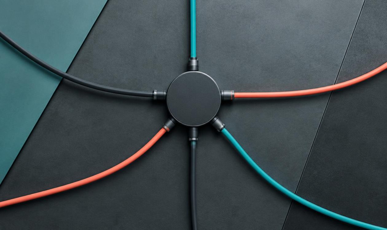 Five coloured cables connected through one central hub representing coordinated mobility ownership