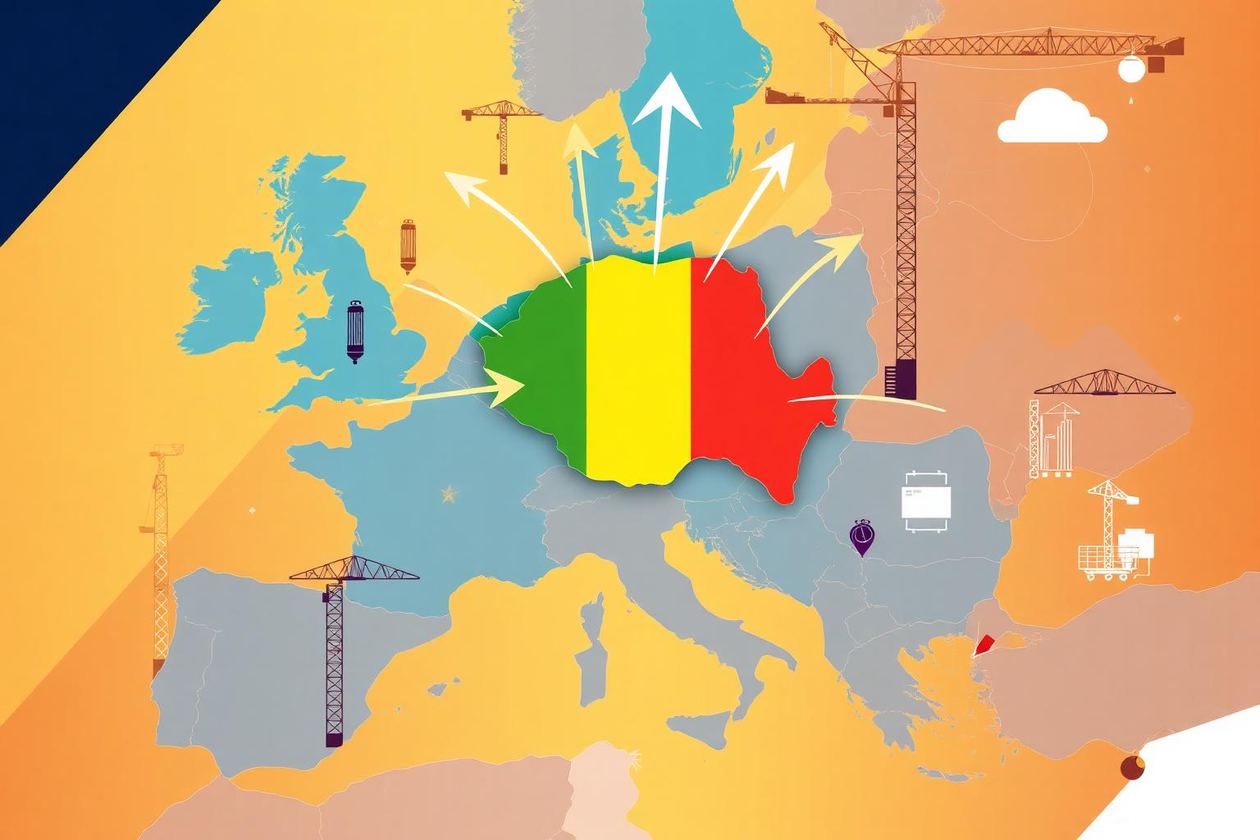 Illustration of Romania at the centre of European international labour recruitment flows.