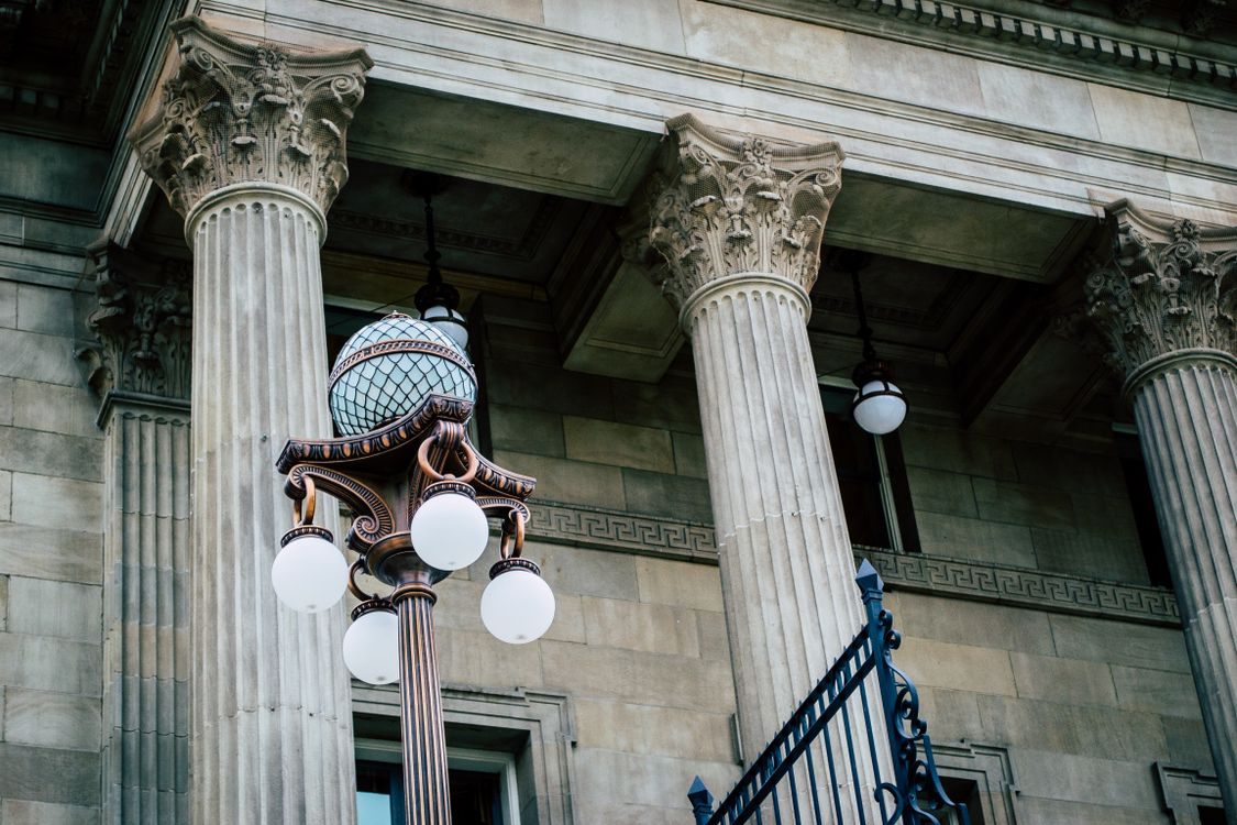 Classical stone columns of a government building