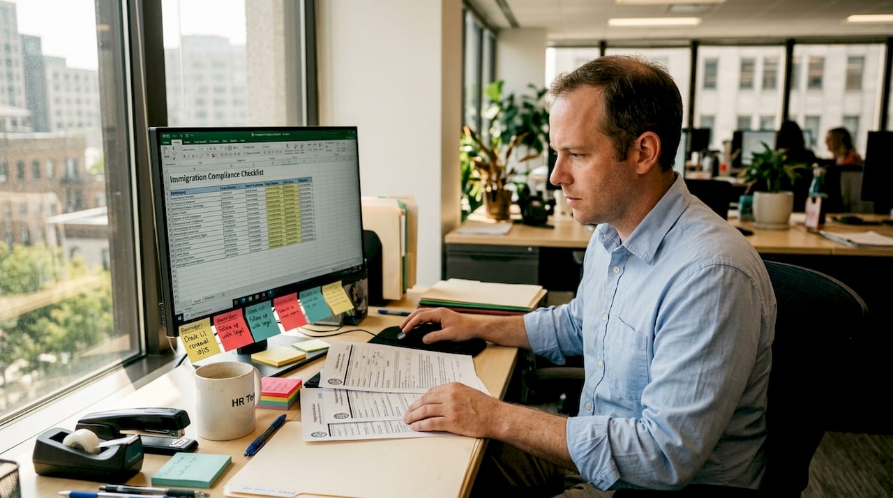 1775035431435 HR manager reviews immigration compliance checklist 1 Why regular immigration audits protect your workforce HR manager reviews immigration compliance checklist