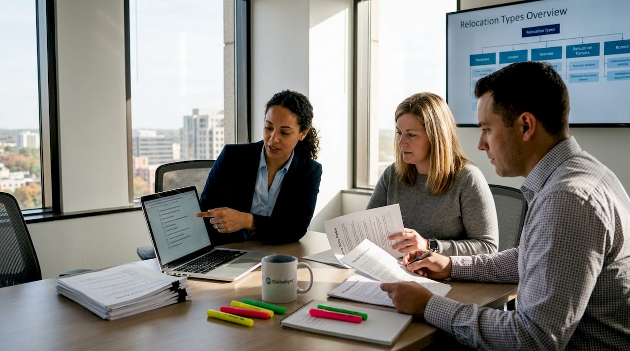 1775105350798 HR team reviewing employee relocation policies Types of employee relocation: solutions for HR and compliance