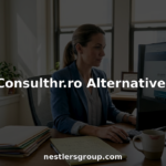 HR manager reviewing provider websites in corner office