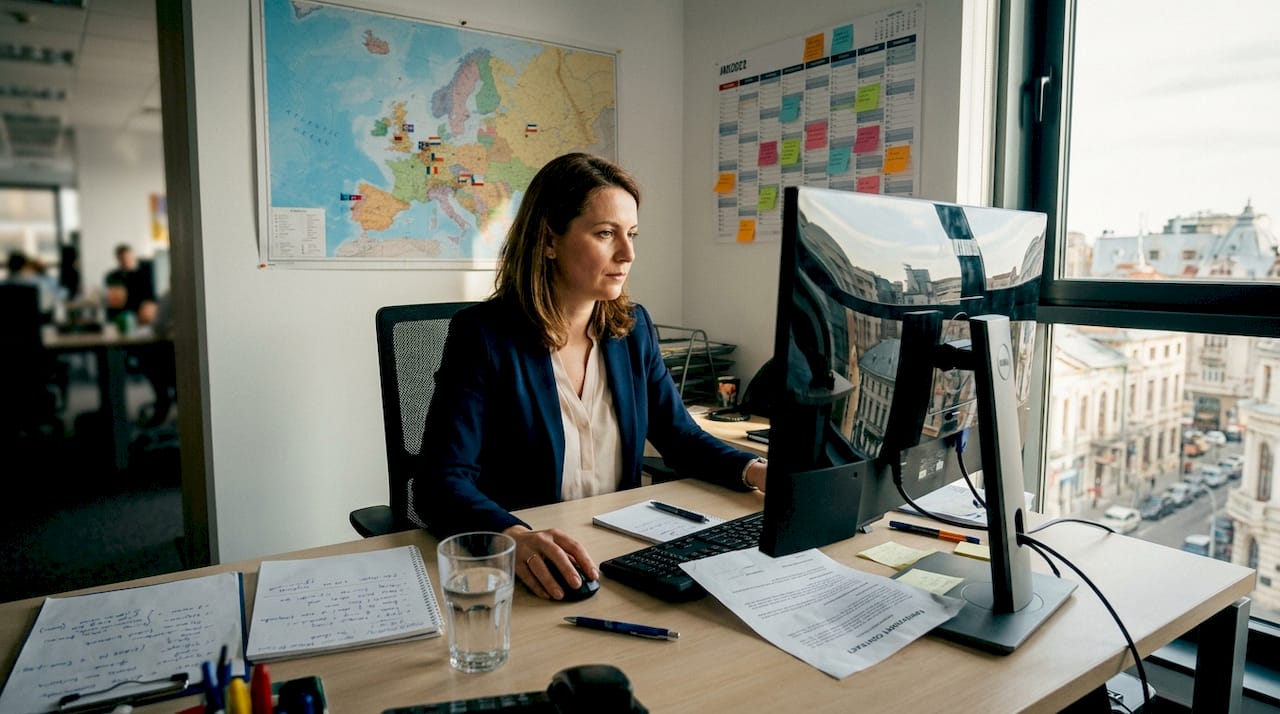 1775636923606 HR manager reviewing business immigration in Romania Business immigration: EU & Romania compliance guide 2026