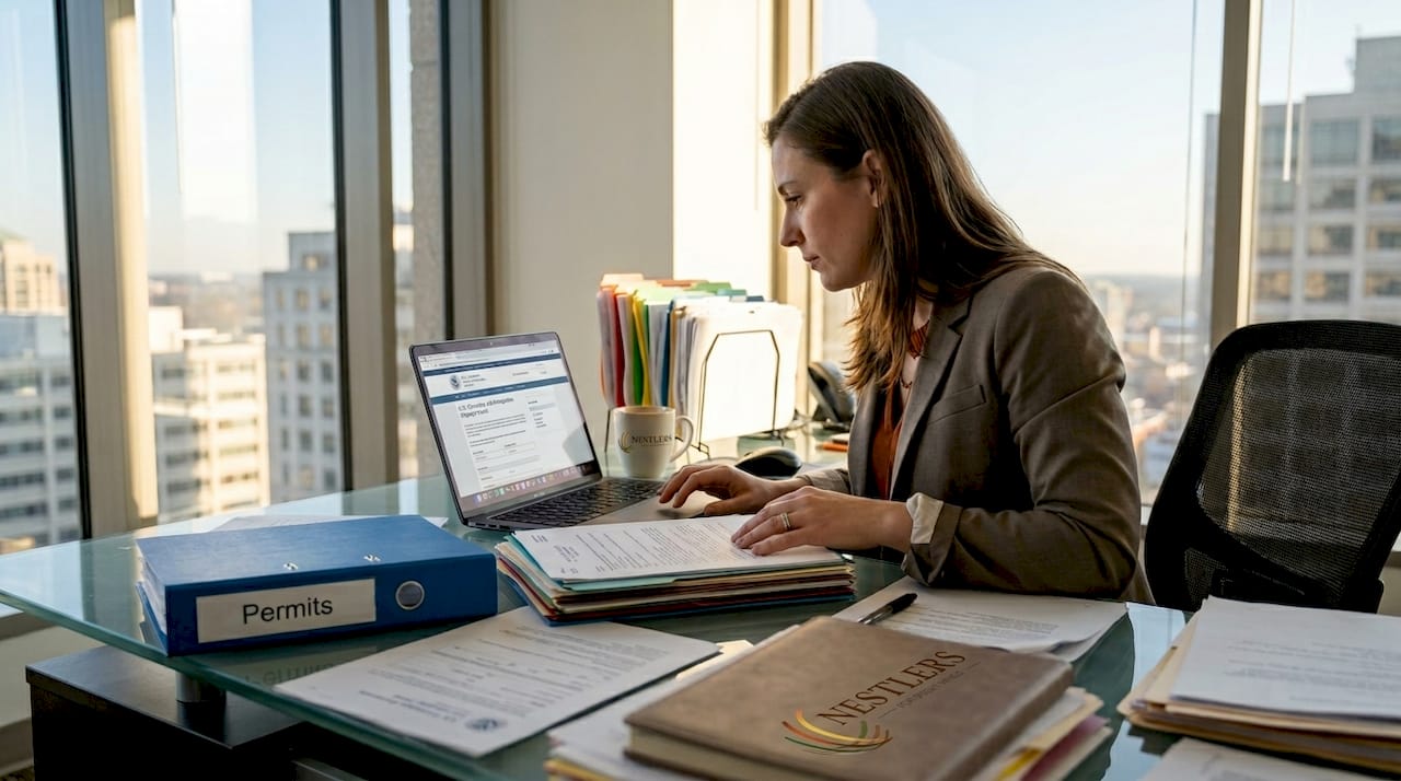 HR manager reviews foreign employee paperwork
