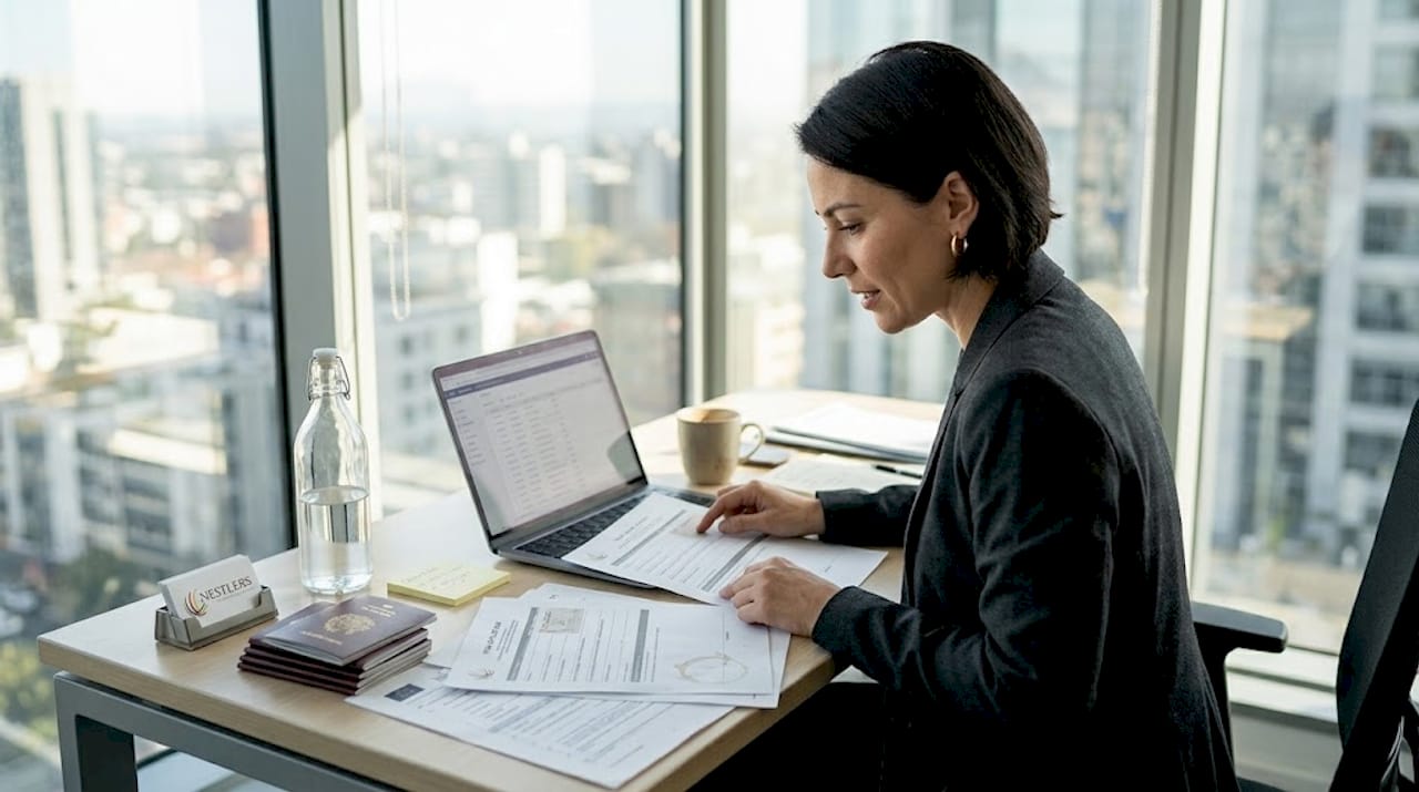 1776424785506 HR manager checking Schengen visa documentation 1 Schengen Visa Explained: Essential Guide for HR and Compliance