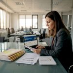 HR manager reviews Romanian work permit documents