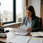 HR manager reviewing contracts in office