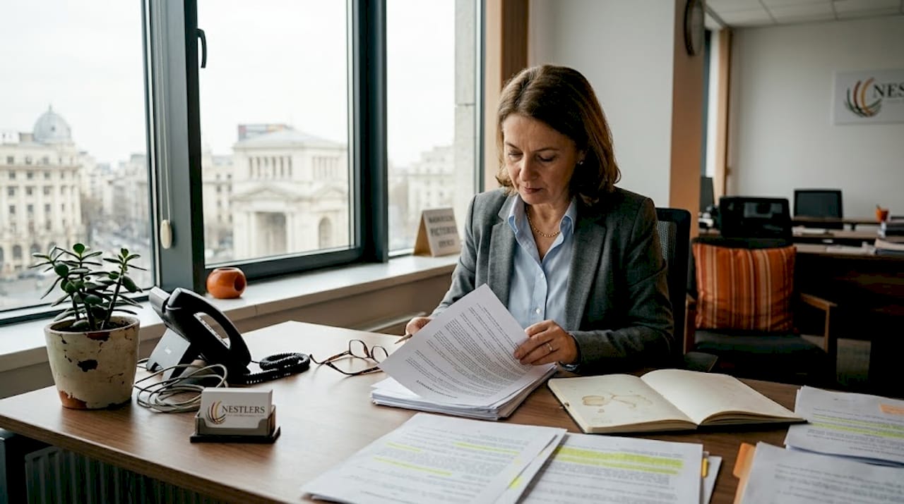 HR manager reviewing contracts in office